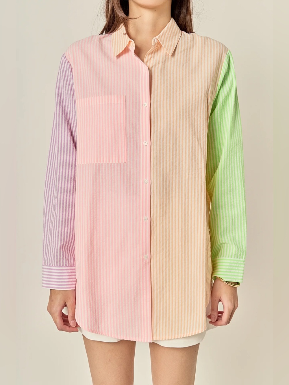 Anthropologie English Factory Multicolor Striped Button-Up Shirt - Pastel Mix